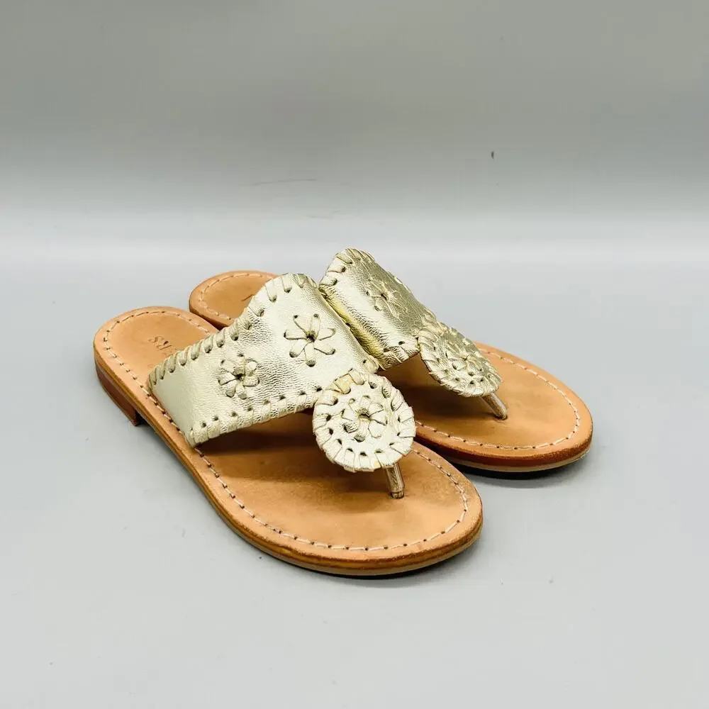 Jack Rogers Sandals Girl 12 Gold Leather Medallion Flip Flop Summer Shoes Casual